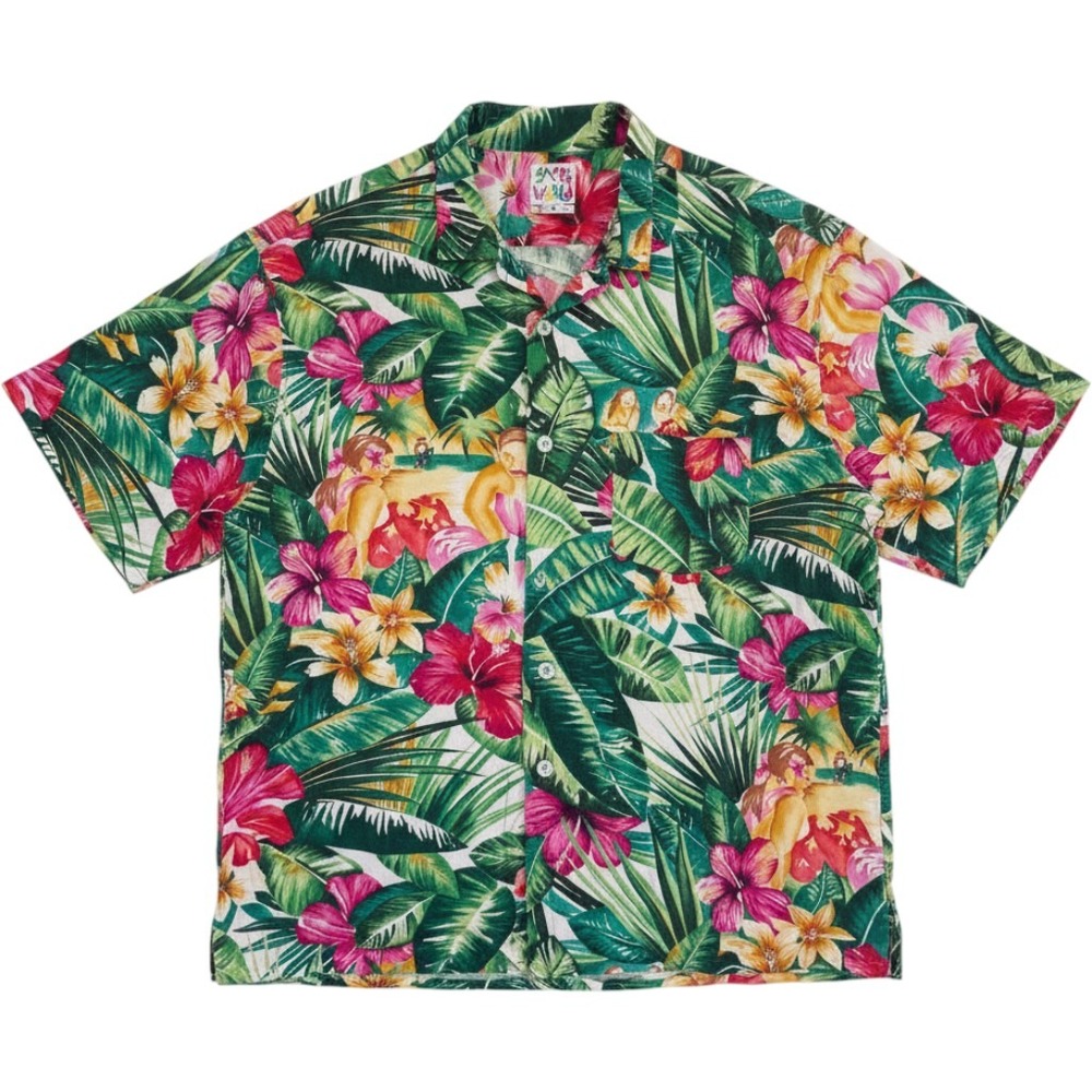 Vintage 90s Jams World Hawaiian Shirt Hula Girl Tropical Rayon Aloha XL XXL